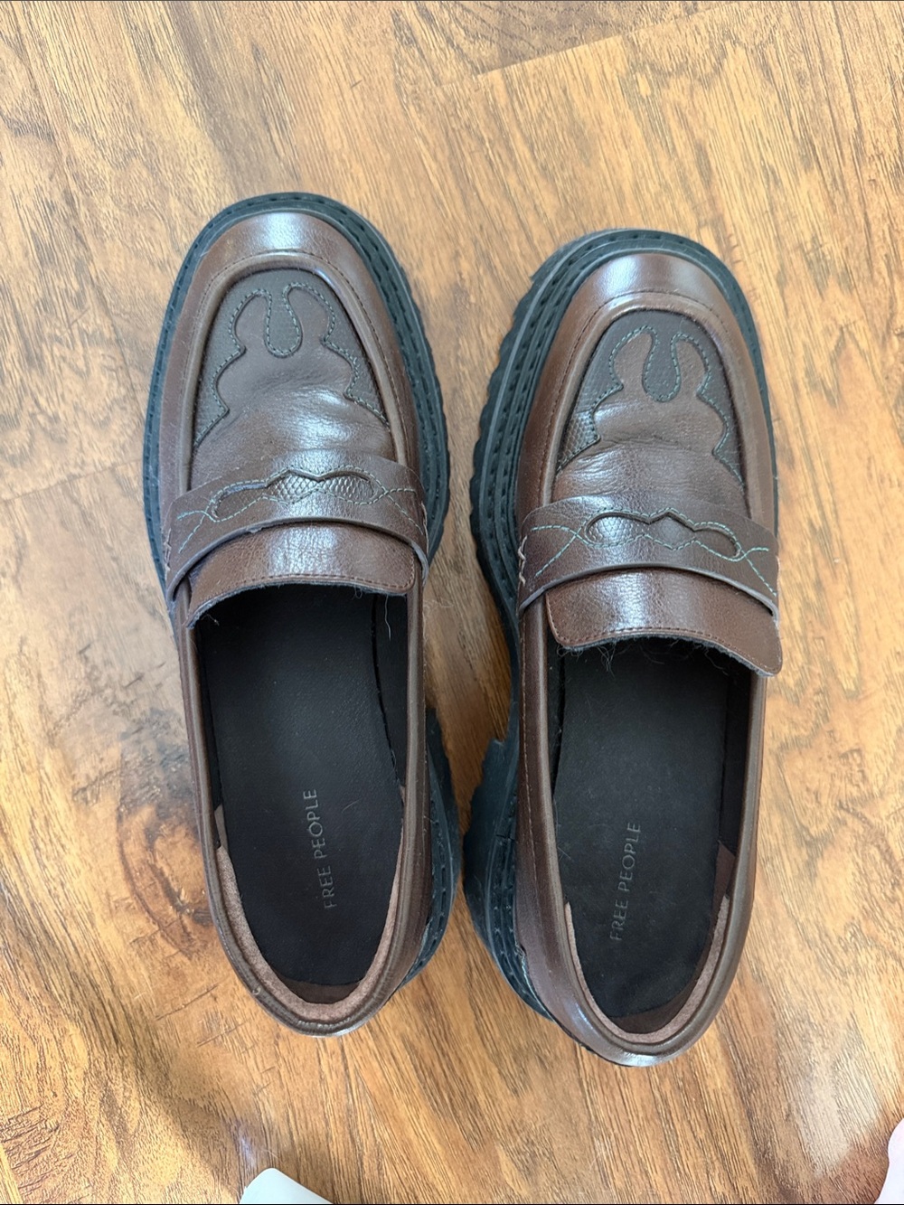 Free People Brown Leather Platform Penny Loafers